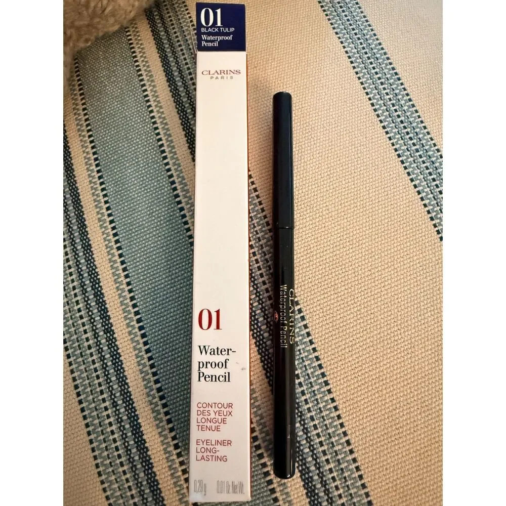NIB Clarins Waterproof Highly Pigmented Retractable Eye Pencil in 01 Black Tulip